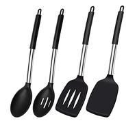 Silicone Spatula Spoon, Heat Resistant Silicone Spatula, Kitchen Spatula, Slotted Spoon Set for Cooking, BPA-Free Kitchen Utensils, Black Kitchen Utensils, Dishwasher Safe, Pack of 4