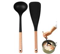 Silicone Spatula Spoon | Nonstick Wooden Handle Scoop | Wooden Handle Silicone Kitchen Spoons Set - for Restaurant Cooking Salad Soup Food Egg Cookie