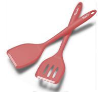 Silicone Spatula Turner Set, High Heat Resistant Spatulas with Seamless One Piece Design, Nonstick Rubber Flippers Utensils for Baking & Cooking,BPA-Free, Red, 11 IN