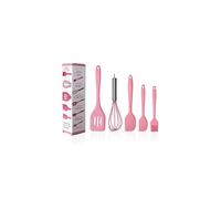 Silicone Spatulas Set-Cooking Spatula Set, Pink 5 pcs Kitchen Utensil Set-Basting Pastry Brush-Pastry Oil Brush-Egg Beater-Slotted Turner-Silicone