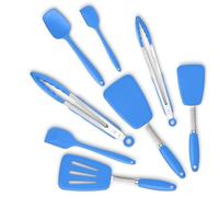 Silicone Spatulas Set Turners Tongs Cooking Utensils Set High Heat Resistant Kitchen Scraper Spatulas for Cooking Mixing Baking BPA Free Dishwasher Safe, Blue