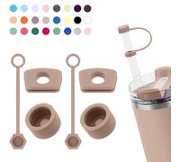 Silicone Spill Stopper Set Compatible with Stanley Cup 2.0 30oz & 40oz with Straw Cover (Set of 2, Almond Rose)