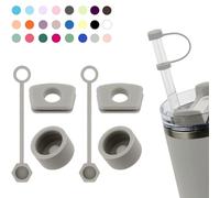 Silicone Spill Stopper Set Compatible with Stanley Cup 2.0 30oz & 40oz with Straw Cover (Set of 2, Ash)