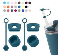 Silicone Spill Stopper Set Compatible with Stanley Cup 2.0 30oz & 40oz with Straw Cover (Set of 2, Blue Spruce)