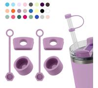 Silicone Spill Stopper Set Compatible with Stanley Cup 2.0 30oz & 40oz with Straw Cover (Set of 2, Lilac)