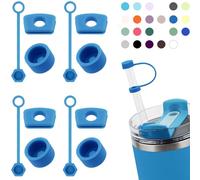 Silicone Spill Stopper Set Compatible with Stanley Cup 2.0 30oz & 40oz with Straw Cover (Set of 4, Azure)
