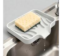 Silicone Sponge Holder for Kitchen Sink - Upgraded Drainage Design & Non-Slip Kitchen Organizer, Space-Saving Sink Caddy for Dish Sponges (White)