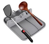 Silicone Spoon Rest Food-Grade 3 Slots Kitchen Countertop Utensil Rest with Hanging Hole Heat-Resistant Easy-to-Clean Spoon Holder for Spatulas, Pot Lids, Chopsticks (Grey) Silicone