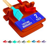 Silicone Spoon Rest for Stove Top with Drip Pad (Two Pack) - Heat Resistant, BPA Free Utensil Rest & Spoon Holder for Kitchen Counter - Grill Utensil Holder for Spatulas, Tongs, Ladles (Red)