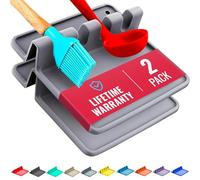 Silicone Spoon Rest for Stove Top with Drip Pad (Two Pack) - Heat Resistant, BPA Free Utensil Rest & Spoon Holder for Kitchen Counter - Grill Utensil Holder for Spatulas, Tongs, Ladles (Grey)