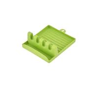 Silicone Spoon Rest with Drainer and Lid Holder - Green Kitchen Utensil Holder (12.7 x 14 x 5 cm)