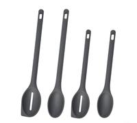 Silicone Spoons 4 Pcs Set with Long Handle - Slotted and Solid Serving Spoons for Salad, Mixing, Cooking, Baking - Heat Resistant, Non-Scratch Kit(Gray)