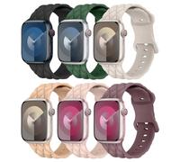 Silicone Sport Band Compatible with Apple Watch Bands for Women Men 44mm 45mm 46mm 42mm 49mm, Checkered Engraved Straps for iWatch Series 11 10 9 8 7 6 5 4 Ultra 3 2 SE，6 Packs