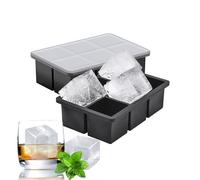 Silicone Square Ice Cube Tray with Lid, Easy Release Large Ice Cube Mould-Pack of 2 - Ice Trays for Freezer Flexible BPA Free, Big Ice Cube Melt Slowly for Cocktails Party Drinks (Black)