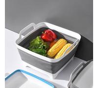 Silicone Square Shape Foldable Washing Basket Colander Free Space Saving & Drainer Multifunctional Kitchen Food Strainer Basket for Washing Mixing Fruits Vegetables (Grey)