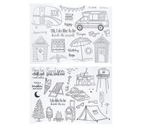 Silicone Stamp Cards, 2PCS Camping Style Clear Stamps Cartoon Touring Car Seaside Spending Holiday Series Stamps for Card Making