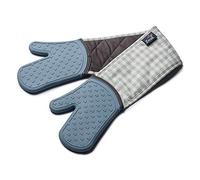 Silicone Steam Stop Waterproof Oven Glove : Gingham : Double : Duck Egg Blue : V133B