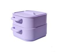 Silicone Steamer Microwave, Multilayer Steam Container Set with Ventilated Lid, Heat-resistant Cooking Pot for Vegetables and Fish, Easy to Clean, Portable for Office and Kitchen, Grey (Purple)