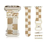 Silicone Strap for Apple Watch Band 38mm 40mm 41mm, Stylish Checkered Bracelet with Gold Bling Z Charm for iWatch Series 10(42mm) 9 8 7 6 5 4 3 SE, Designer Sport Wristband for Apple Watch Bands Women