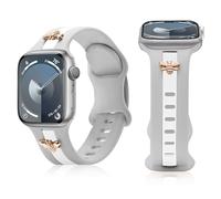 Silicone Strap for Apple Watch Band 38mm 40mm 41mm Women, Cute Rose Gold Honey Bee Charms Bracelet for iWatch Series 10(42mm) 9 8 7 6 5 4 3 2 1 SE, Designer Sport Wristbands for Apple Watch Bands Gray