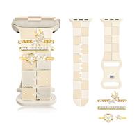 Silicone Strap for Apple Watch Band 42 41mm, Stylish Checkered Bracelet with Gold Bling Snow Charm for iWatch 40 38mm Series 11 10 9 8 7 6 5 4 3 SE, Designer Sport Wristband Nude