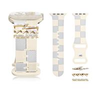 Silicone Strap for Series 10 Apple Watch Band 45mm, Stylish Checkered Bracelet with Gold Bling Z Charm for iWatch 44/42mm Series 9 8 7 6 5 4 3 SE, Designer Sport Wristband for Apple Watch Bands Ultra