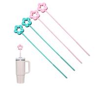 Silicone Straw Cleaner Brush 4Pcs, Reusable Straws Hanging Cleaning Brush Non-Slip Handle Silicone Bottle Brush Extra Long Soft and Bendable Straws Cleaners Tool for Metal Glass Smoothie Straws Cups