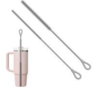 Silicone Straw Cleaning Brush Bendable, Long Drinking Bottle Straw Cleaner, Reusable Non-Slip Handle Soft and Bendable Steel Core, Pipe Washing Tool with Hanging Ring for Smoothie, 9mm, 6mm (Grey)