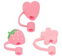 Silicone Straw Plug Cover Proof 3pcs for Outdoor Activity, Splashing | Airtight Seal, Dishwasher Safe and Easy to Clean, Creative Shape for Bottles and Cups, Pink White