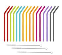 Silicone Straws Reusable, 18 Pieces 0.8 * 23 cm Colorful Bendable Drinking Straws, Soft Flexible Plastic Straws Alternative, Includes 3 Cleaning Brushes for Juice Smoothie and Milk Tea