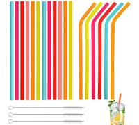 Silicone Straws Reusable Set, 21-Piece Kit with 18 Straws and 3 Cleaning Brushes, Bendy and Straight Drinking Straws for Smoothies, Cocktails, Beverages, Multicolor, Food-Grade Silicone
