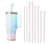 Silicone Straws Reusable Stanley Cup Straw 6 Pack 3 Size Anti Wrinkle Straw for 40oz & 30oz Tumblers Stanley Accessories (6 Light Pink Straws, Cleaning Brush, Organizer Bag)