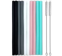 Silicone Straws Set of 10 Straight Smoothies Straws Large Silicon Reusable Drinking Straws with Cleaning Brushes Extra Long for 20oz and 30oz Tumbler - Flexible
