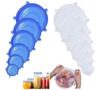 Silicone Stretch Bowl Covers 12 Pack Durable Eco-Friendly Reusable Heat Resistant Cat Can Covers Plastic Lids Blue and White Silicone Lids for Bowls and Containers