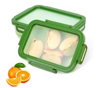 Silicone Stretch Lid Crisper Set of 2, Reusable Square 4-Sided Snap Seal Organizer, Food Crisper Set for Preserving Onions, Lemons, Garlic, Apples, Steak, Pork (Green)