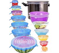 Silicone Stretch Lids 14 Pack Include 2Pcs XXL Size up to 9.8'' Diameter, Reusable Durable Food Storage Covers for Bowl, 7 Different Sizes to Meet Most Containers, Dishwasher & Freezer Safe