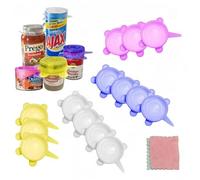 Silicone Stretch Lids, 14PC Round Lids + 2PC Cleaning Cloth, Reusable Durable Silicon Food Storage Cover for Cups Small Bowls Soda Can Oui Yogurt Jars