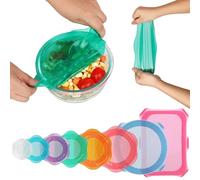 Silicone Stretch Lids for Food Storage in Fridge, Reusable Elastic Bowl Covers for Cup, Cans, Jars, Round & Rectangle Container, Food Grade Silicone Microwave Food Cover, Heat-Resistant, 8PCS