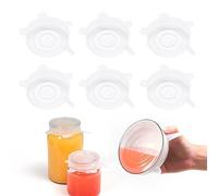 Silicone Stretch Lids, Pack of 6, 9.5 cm Same Size Silicone Lid, Stretchable Silicone Lid, Universal, Stretchy, Reusable for Bowls, Cups, Cans, Deli Jars