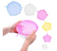 Silicone Stretch Lids - Set of 6 - Stretchable Airtight and Leak Proof Seals - Keeps Your Food Fresh - Reusable Covers for Bowls, Pots, Pans, etc. - Easy to Apply/Remove - Dishwasher Safe