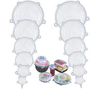 Silicone Stretch Lids, Various Sizes Cover for Bowl Reusable, Durable & Expandable to Fit Many Container Sizes & Shapes. Superior for Keeping Food Fresh, Dishwasher & Freezer Safe (Clear-12Pcs)