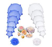 Silicone Stretch Lids, Various Sizes Cover for Bowl Reusable, Durable & Expandable to Fit Many Container Sizes & Shapes. Superior for Keeping Food Fresh, Dishwasher & Freezer Safe (Clear+Blue-12Pcs)