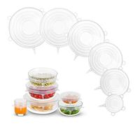 Silicone Stretch Lids, Zero Waste Reusable Silicon Container Lid Covers for Leftover Food Fruit Bowls Pots Cups Jars (6PCS, White)