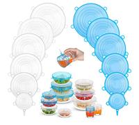 Silicone Stretch Lids, Zero Waste Reusable Silicon Container Lid Covers for Leftover Food Fruit Bowls Pots Cups Jars Dishes, 12PCS