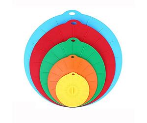 Silicone Suction Lids , Reusable Silicone Dustproof Heat-Resistant Cover, Fit Any Round Container Flat Rim, Great for Frying Pans Casseroles Woks - 5 sizes