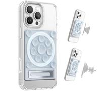 Silicone Suction Phone Case Adhesive Sticky Grip Stand with Mag-Back for MagSafe Car/Wall Mounts, Strong Magnetic Holder for Fridge, Gym Equipment, Shower, Hands-Free Selfie/Video Accessories (Blue)