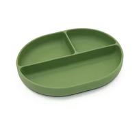 Silicone Suction Plate for Babies and Toddlers - Non-Slip Design with Suction Base, Oval Plate for Weaning and Highchair Use - BPA-Free, Hypoallergenic, Easy to Clean and Store (Grayish Green)