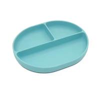 Silicone Suction Plate for Babies and Toddlers - Non-Slip Design with Suction Base, Oval Plate for Weaning and Highchair Use - BPA-Free, Hypoallergenic, Easy to Clean and Store (Pastel Azure)
