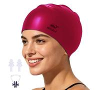 Silicone Swim Cap - Waterproof Non-Slip High Elasticity - Keeps Hair Dry Perfect for Men and Women Large Swimming Cap (Rose)