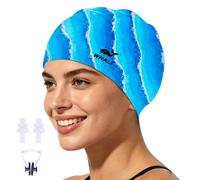 Silicone Swim Cap - Waterproof Non-Slip High Elasticity - Keeps Hair Dry Perfect for Men and Women Large Swimming Cap (Wave Blue)